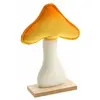 Image de Champignon Velours Orange/Jaune sur socle bois naturel 20cm FETE-12476