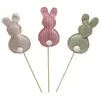 Image de Stick lapin pompom vichy 30cm coloré sur pic, assorti (x1) FETE-12580