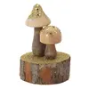 Image de Deux petits Champignons en bois foncé pailletés or sur socle 9cm FETE-12932