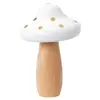 Image de Grand Champignon en bois bicolore naturel et blanc, pois or 15,5 cm FETE-12945