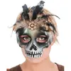 Image de Masque Tête de Mort or/noir avec plumes C-13160