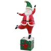 Image de Père Noël au chapeau vert sur paquet cadeau coloré en résine 36cm (x1) FETE-13519