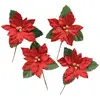 Image de Sachet de 4 Poinsettias sur tige rouges brillants 6x8cm FETE-13694