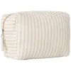 Image de Trousse de toilette gaze de coton beige rayé galet