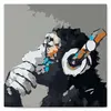 Image de Mini peinture au numéro : Singe casque audio  - toile tendue sur chassis FiguredArt-SFA088-Y