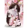 Image de Broderie diamant : Chat et Fleurs - sans chassis en bois FiguredArt-DP-158