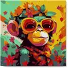 Image de Mini peinture au numéro : Singe Fantaisie et Fleurs  - toile tendue sur chassis FiguredArt-SFA111-Y