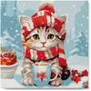 Image de Mini peinture au numéro : Chat Mignon avec Écharpe Rouge  - toile tendue sur chassis FiguredArt-SFA202-Y