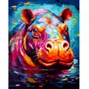 Image de Broderie diamant : Hippopotame Coloré Abstrait - sans chassis en bois FiguredArt-DP-FA10198