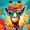 Image de Mini peinture au numéro : Girafe fantaisie et fleurs  - toile tendue sur chassis FiguredArt-SFA235-Y
