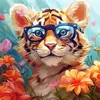 Image de Mini peinture au numéro : Bébé Tigre fantaisie et fleurs  - toile tendue sur chassis FiguredArt-SFA233-Y