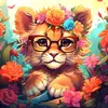 Image de Mini peinture au numéro : Lionceau fantaisie et fleurs  - toile tendue sur chassis FiguredArt-SFA232-Y
