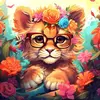 Image de Mini peinture au numÃ©ro : Lionceau fantaisie et fleurs  - toile tendue sur chassis