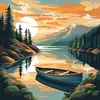 Image de Mini peinture au numéro : Lac de montagne et canoë  - toile tendue sur chassis FiguredArt-SFA226-Y
