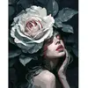 Image de Peinture au numéro : Femme à la Rose  - sans châssis en bois FiguredArt-FA10249
