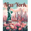 Image de Peinture au numéro : Affiche de voyage New York en fleurs  - toile tendue sur châssis FiguredArt-FA10261-Y