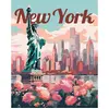 Image de Peinture au numÃ©ro : Affiche de voyage New York en fleurs  - toile tendue sur chÃ¢ssis