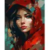 Image de Peinture au numéro : Femme au foulard rouge  - toile tendue sur châssis FiguredArt-FA10251-Y