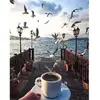 Image de Peinture au numéro : Café et Mouettes au bord de l'eau  - sans châssis en bois FiguredArt-PN1257