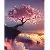 Image de Peinture au numéro : Arbre rose et Nuages - sans châssis en bois FiguredArt-PN1453