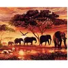 Image de Peinture au numéro : Eléphants au Coucher du soleil - sans châssis en bois FiguredArt-PN019