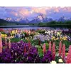 Image de Peinture au numéro : Fleurs et Lac au pied de la Montagne - toile tendue sur châssis FiguredArt-PN950-Y