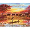 Image de Peinture au numéro : Coucher de soleil Eléphants  - toile tendue sur châssis FiguredArt-PN374-Y