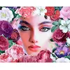 Image de Broderie diamant : Visage et Fleurs - sans chassis en bois FiguredArt-DP-FA10091