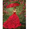 Image de Broderie diamant : Femme à la Robe rouge - sans chassis en bois FiguredArt-DP-814