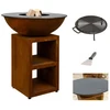 Image de Pack brasero rond Ø 84 cm sur meuble - Acier Corten - Piatto - Moyen - Quoco