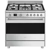 Image de Centre de cuisson 90 cm, 5 bruleurs gaz dont 1 ultra-rapide surpuissant 4 kW, four multifonction (9 dont double chaleur tournante), nettoyage catalyse, moufle geant 115 litres nets, eclairage 2 halogenes, classe A, compartiment de rangement abattant