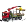 Image de Camion de transport de bois Mercedes-Benz Arocs avec grue de chargement, grappin et 3 troncs d’arbre Bruder-03669
