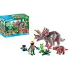 Image de Tricératops avec bébé et explorateur Playmobil Dinos 71821