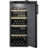 Image de Cave a vin de vieillissement GrandCru,166 bouteilles type Bordeaux, hauteur 148cm, largeur 60cm. Porte pleine, 4 clayettes en bois, affichage tactile digital en facade.