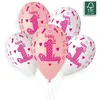 Image de 5 Ballons Imprimé 1er Anniversaire - 33 Cm - Blanc et Rose 313673GEM