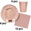 Image de Set de table or rose - 6 assietes, 6 gobelets, 12 serviettes 21891BOL