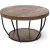 Image de CostwayTable Basse Ronde de 80 cm a 2 Niveaux Table de Cocktail avec Cadre en Métal Robuste Table d'Appoint avec Plateau en Faux Bois Café