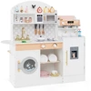 Image de CostwayEnsemble de Cuisine en Bois pour Enfants avec Horloge Micro-ondes Évier Égouttoir Machine à Laver Fabricants de Glace pour 3+ Ans Blanc