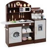 Image de CostwayEnsemble de Cuisine en Bois pour Enfants avec Horloge Micro-ondes Évier Égouttoir Machine à Laver Fabricants de Glace pour 3+ Ans Marron
