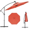 Image de CostwayParasol Déporté 3M avec 24 Lumières LED Solaires Rotatif 360° Angle Réglage Base Croisée Manivelle Poteau en Aluminium Orange