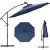 Image de CostwayParasol Déporté 3M avec 24 Lumières LED Solaires Rotatif 360° Angle Réglage Base Croisée Manivelle Poteau en Aluminium Bleu Foncé