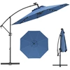 Image de CostwayParasol Déporté 3M avec 24 Lumières LED Solaires Rotatif 360° Angle Réglage Base Croisée Manivelle Poteau en Aluminium Bleu