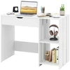 Image de CostwayBureau Informatique avec Plateau Relevable Bureau Portable avec Compartiment Cach © et 2   tag ¨res de Rangement Ouvertes Blanc