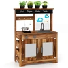 Image de CostwayCuisine de Jeu en Bois de Sapin avec 2 Casseroles 4 Pots de Plantation Tableau Noir Robinet Evier Amovible 2 Cuisinières pour 3+ Ans Marron