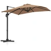 Image de CostwayParasol Déporté avec Pied en Porte-A-Faux avec Rotation à 360° 5 Inclinaisons Réglables 8 Baleines Manivelle Marron