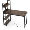 Image de CostwayBureau d'Ordinateur avec Multiprise Bureau d'  tude de 120 CM avec Biblioth ¨que Prises Secteur Port USB A Port Type-C Marron Rustique & Noir