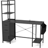 Image de CostwayBureau avec Lumières LED et Prises de Courant Bureau Moderne Etagères Ouvertes 2 Tiroirs Armoire Support pour Processeur Poche Noir