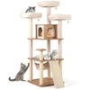 Image de CostwayArbre à Chat de 168CM avec 3 Plateformes Rembourrées Condo Poteaux à Griffer en Sisal Échelle Boules Suspendues Coussins Lavables Naturel