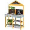 Image de CostwayCuisine Extérieure pour Enfants avec Jardinière Robinet Rotatif et Evier Amovible 2 Tableaux Noirs Accessoires de Batterie pour 3+ Ans Bleu