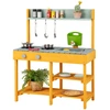 Image de CostwayCuisine Enfant en Bois Sapin Réservoir à Eau 700 ML & Robinet 3 Crochets 1 Étagère Amovible 2 Étagères Fixes 3-8 Ans Jaune